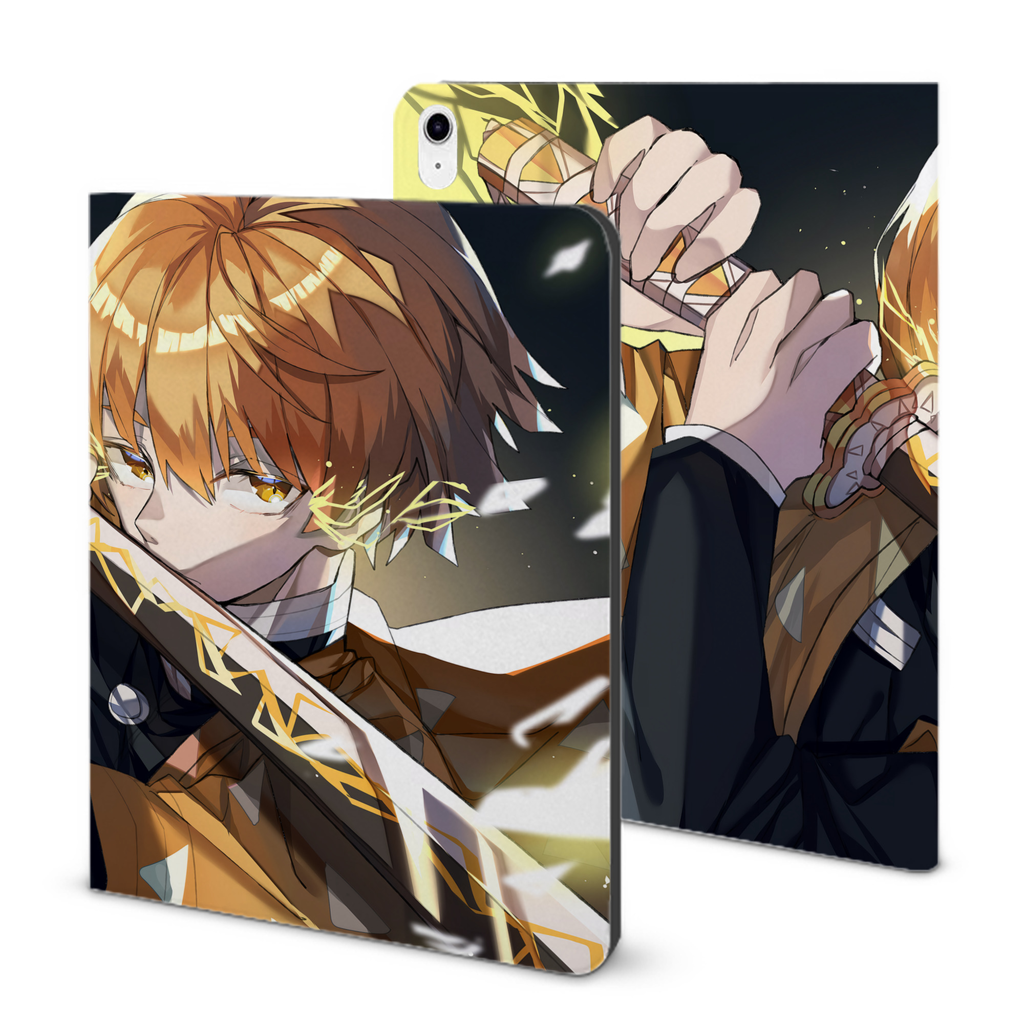 （画像用） 鬼滅の刃（きめつのやいば）我妻 善逸／あがつま ぜんいつ Agatsuma Zenitsu IPad ケース ブック型 PUレザー TPU 耐衝撃 軽量 薄型 ペン収納なし 全面保護 IPad 各モデル対応